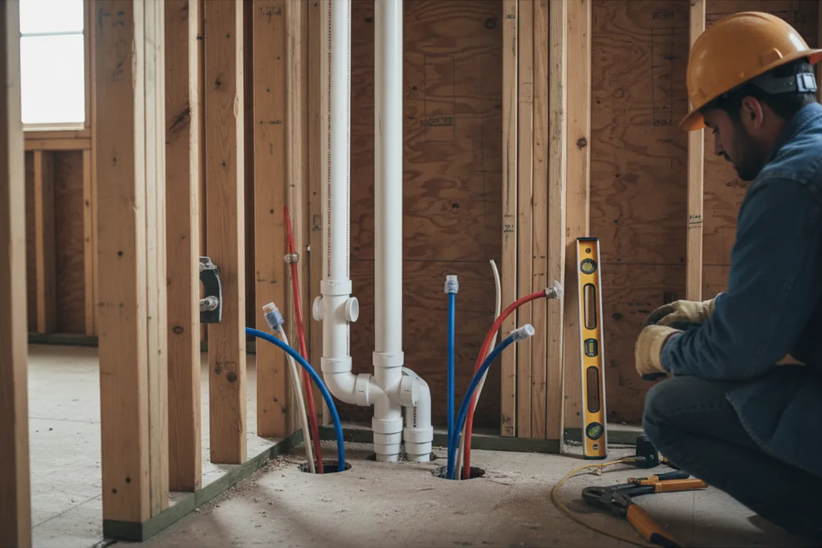 Drain and supply rough-in during Sump Pump Repair in Laurel
